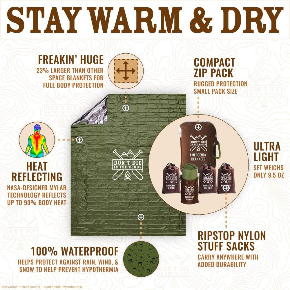 Don’t Die In The Woods – Freakin’ Huge Emergency Blankets X-Large, Army Green