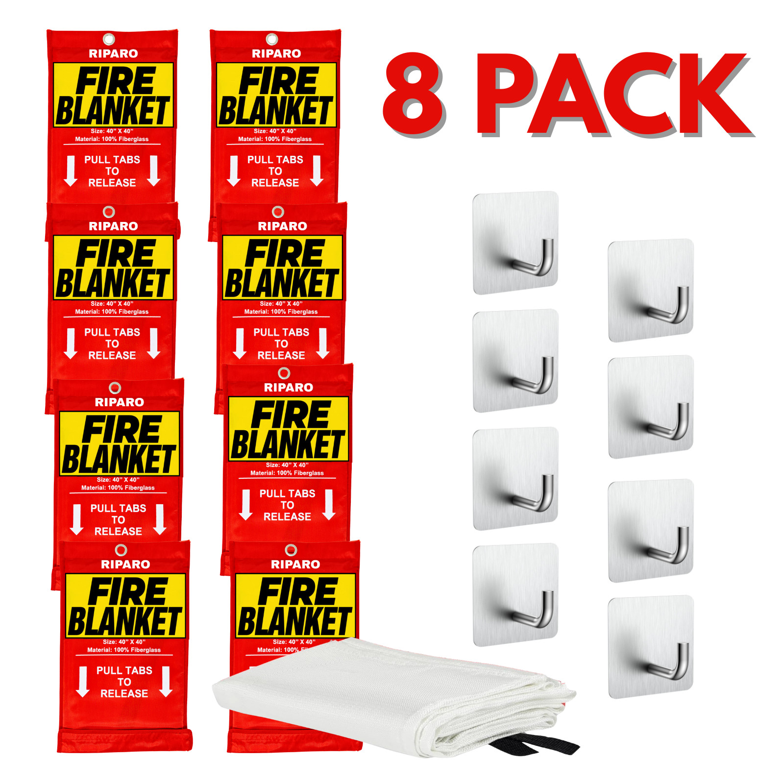 Emergency Fire Blanket W/Hook, For Home & Kitchen, Fire pits, BBQ – 8 Pack