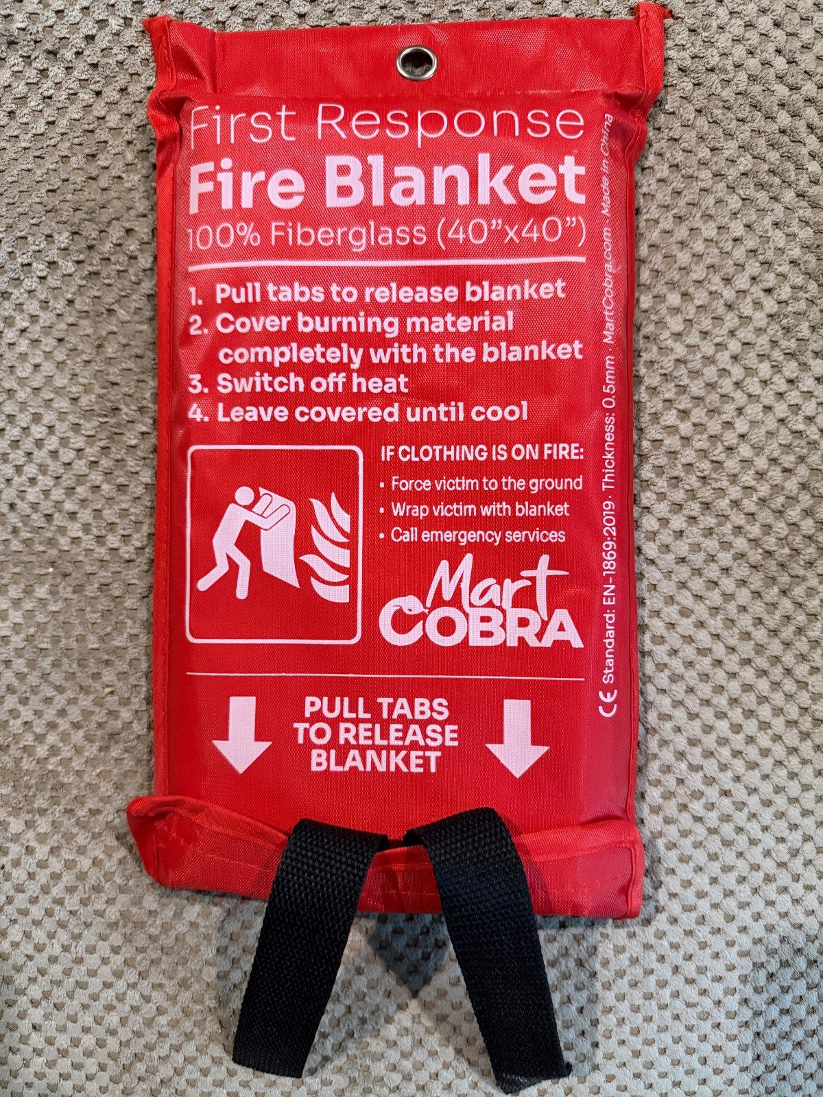 Mart Cobra Fire Blanket 40×40 Fiberglass Emergency Kitchen Home Safety EN-1869