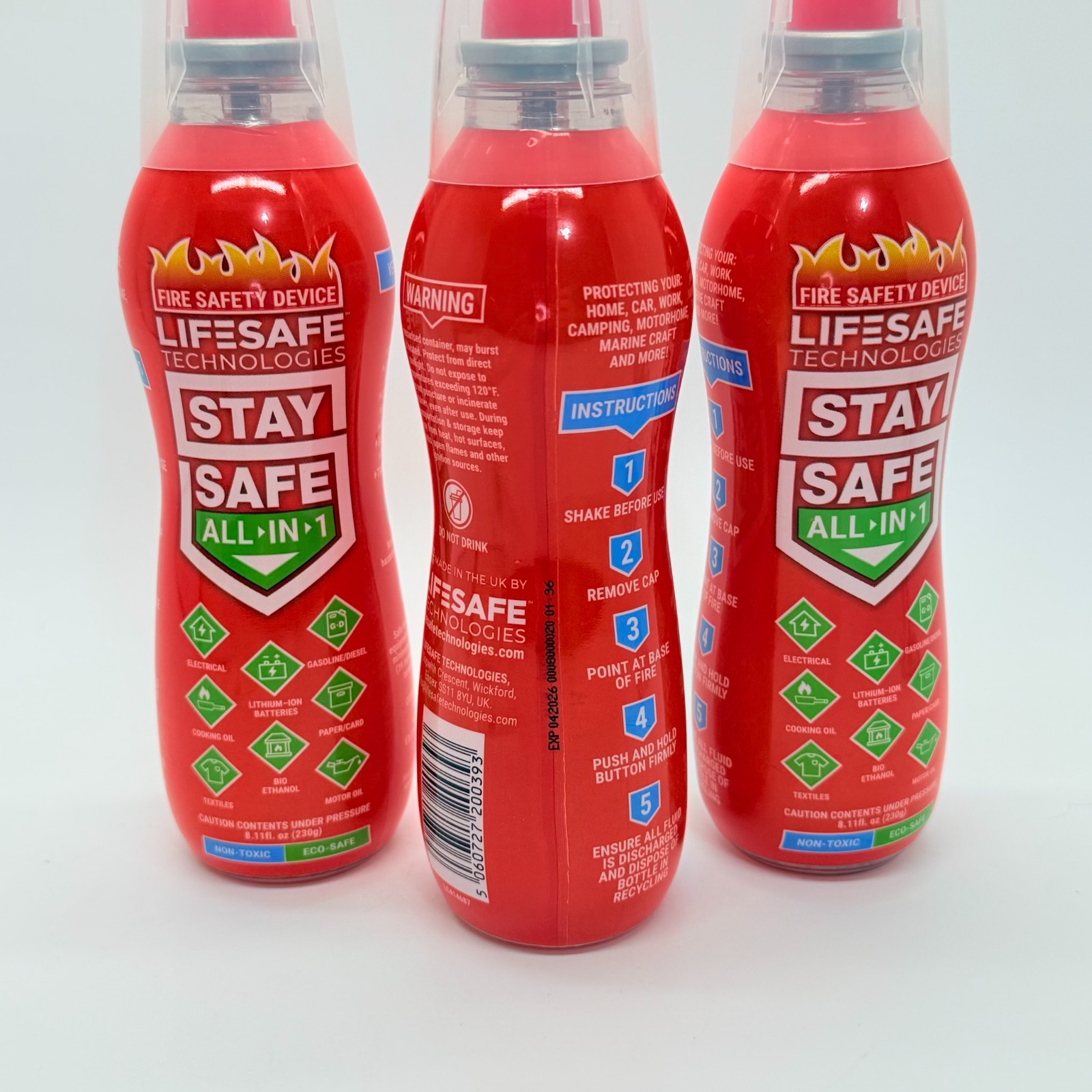 3 Pack LifeSafe StaySafe All-in-1 Fire Extinguisher Spray – Home Car Garage