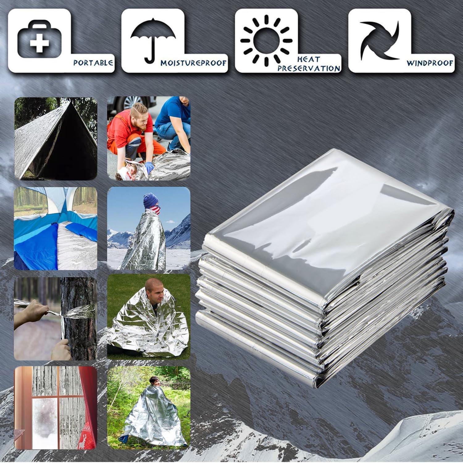 20 Pack Emergency Mylar Blanket, Silver, 83″ x 52″, Perfect for Outdoors, Hik…