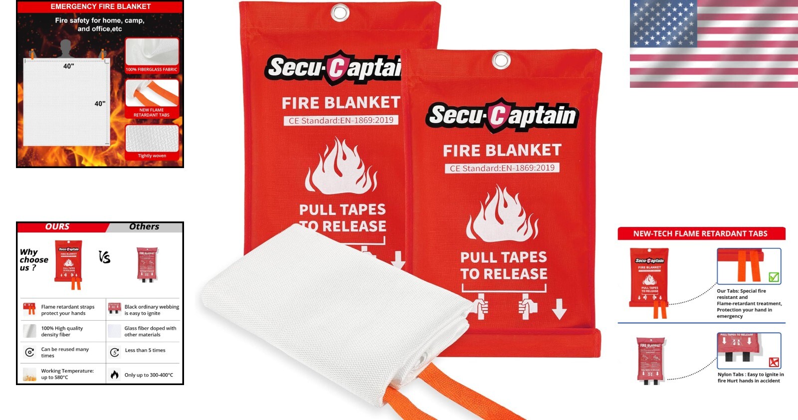 2 Pack Emergency Fire Blankets 40″x40″ – Lightweight & Flame Resistant Safety