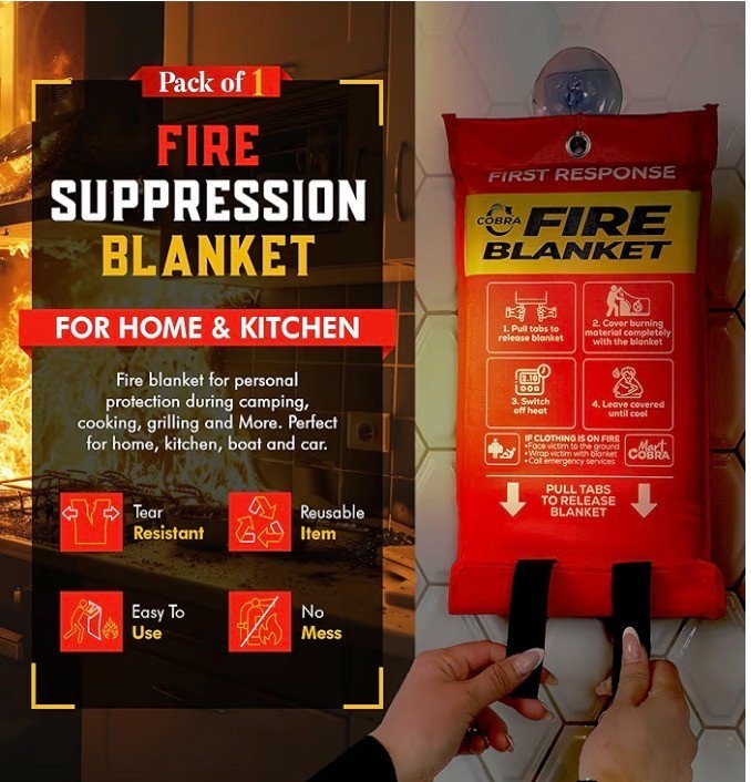 Mart Cobra Emergency Fire Blanket for Home and Kitchen – 1 Pack – Fire Blanket