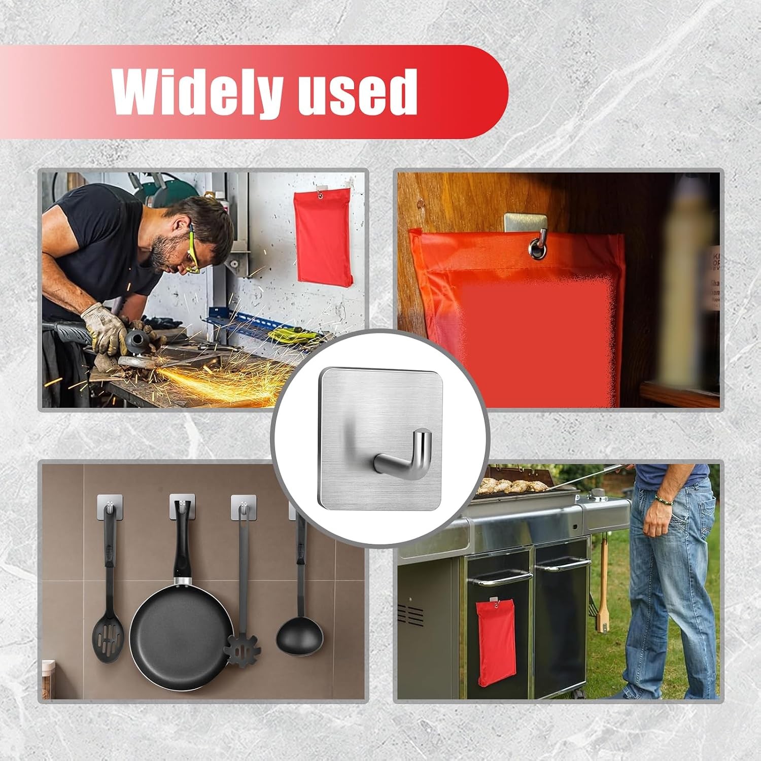 Adhesive Hooks 3 Pack Stainless Fire Blanket Wall