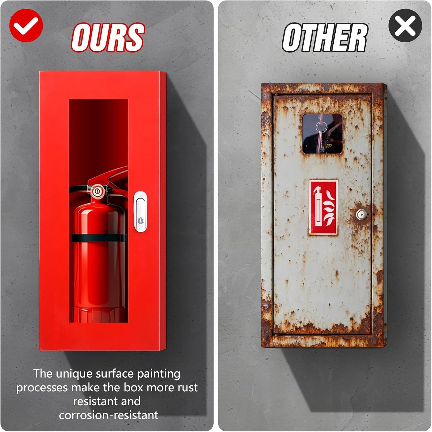 Red Steel Fire Extinguisher Cabinet with Lock & Clear Door, 5-12 lbs