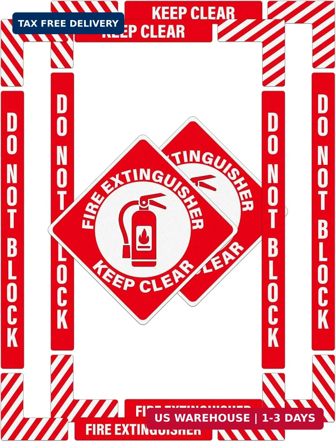 2 Pack Fire Extinguisher Keep Clear Do Not Block Floor Signs Red | Self-Adhesive