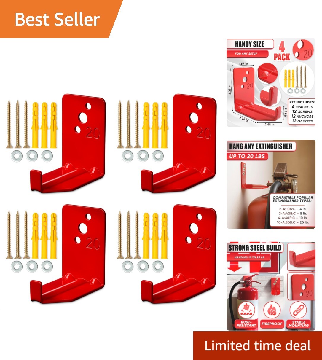 Set of 4 Heavy Duty Fire Extinguisher Mount Brackets – Secure & Reliable Support