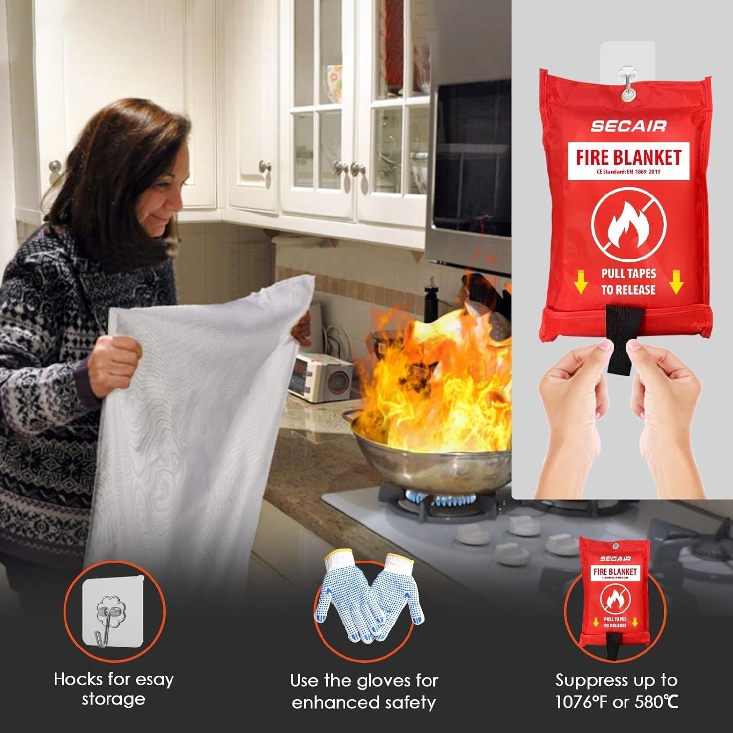 Emergency Fire Blanket Home & Kitchen Fiberglass Fire Suppression Blanket Great