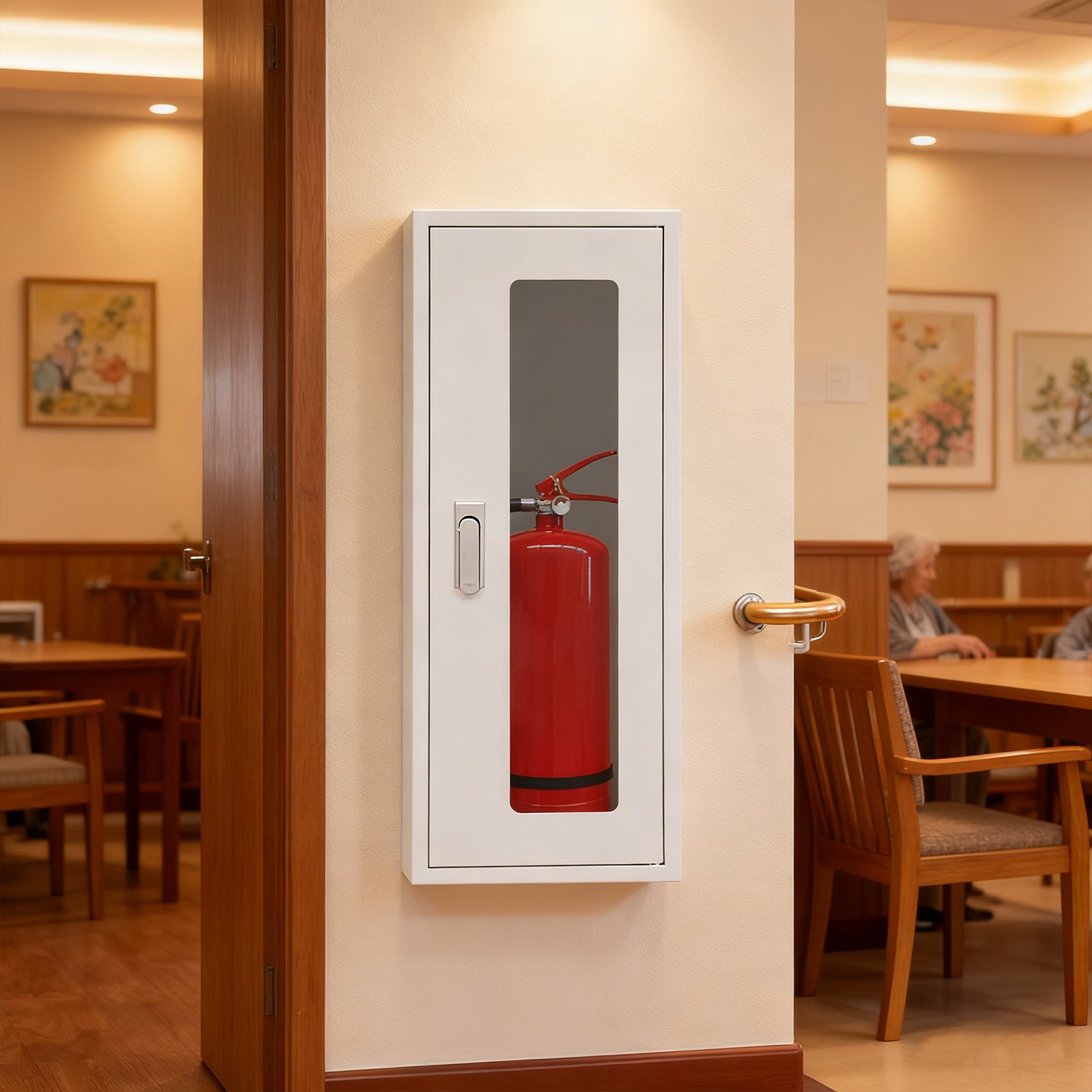 Commercial Fire Extinguisher Cabinet Steel Glass Wall Mount 66x25x20cm
