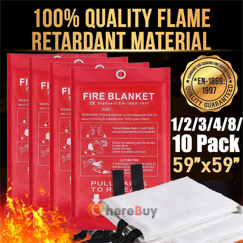 59″x59″ Fire Blanket Fireproof For Home Kitchen Office Caravan Emergency Safety