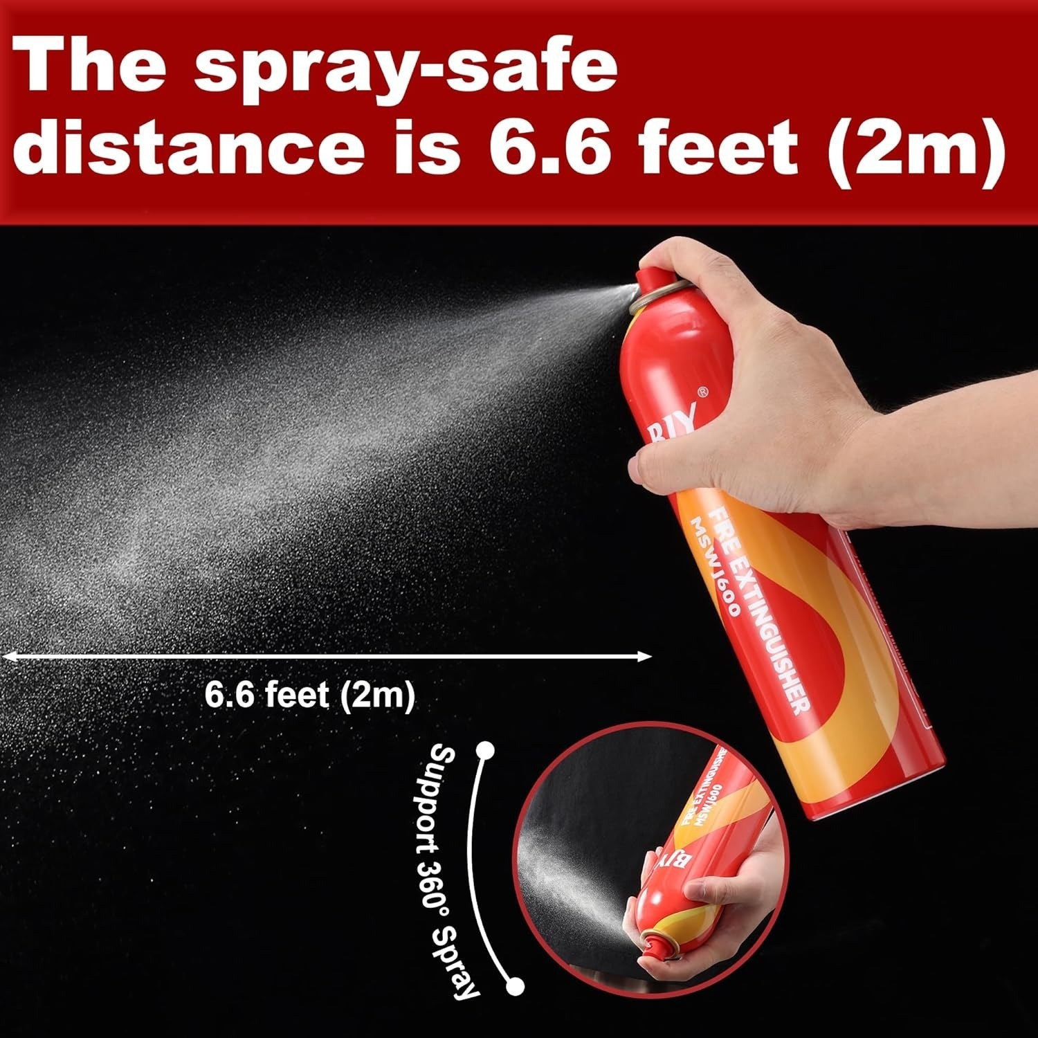 BJY Fire Extinguisher Spray MSW1600 2-Pack Portable Non-Toxic Easy-To-Use Design