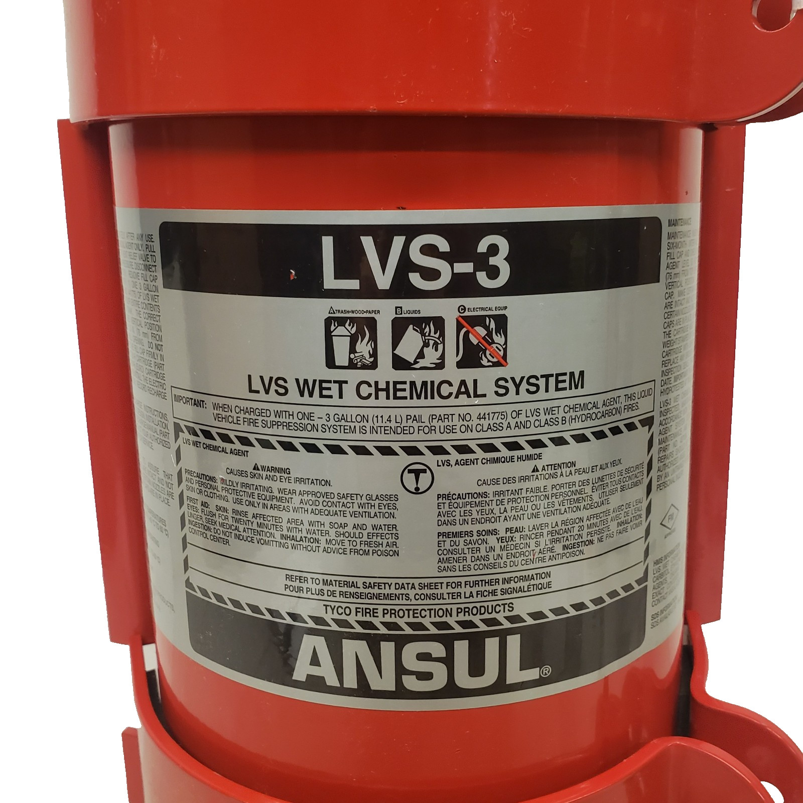 ANSUL LVS-3 Wet Chemical Agent Tank 3 Gal Bracket 441774 Vehicle Fire Protection