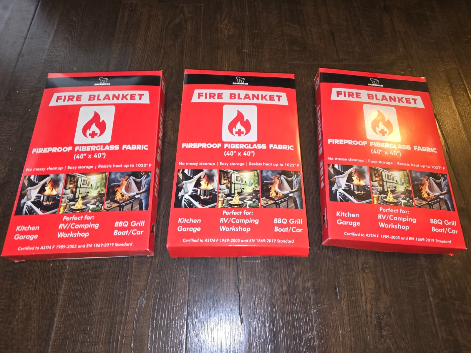 Lot of 3 Silverback 40″ X 40″ Fireproof Fiberglass Fire Blanket New