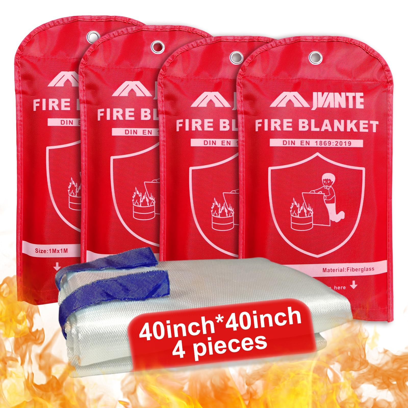 Jvante Emergency Fire Blanket-4 Pack for Home and Kitchen – 40″x40″ Fiberglas…