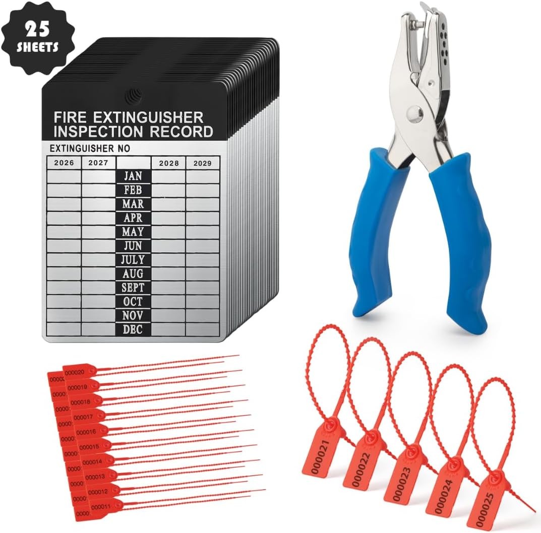 25 Sets 2026–2029 Fire Extinguisher Tags Aluminum Metal Inspection Record Tags 2