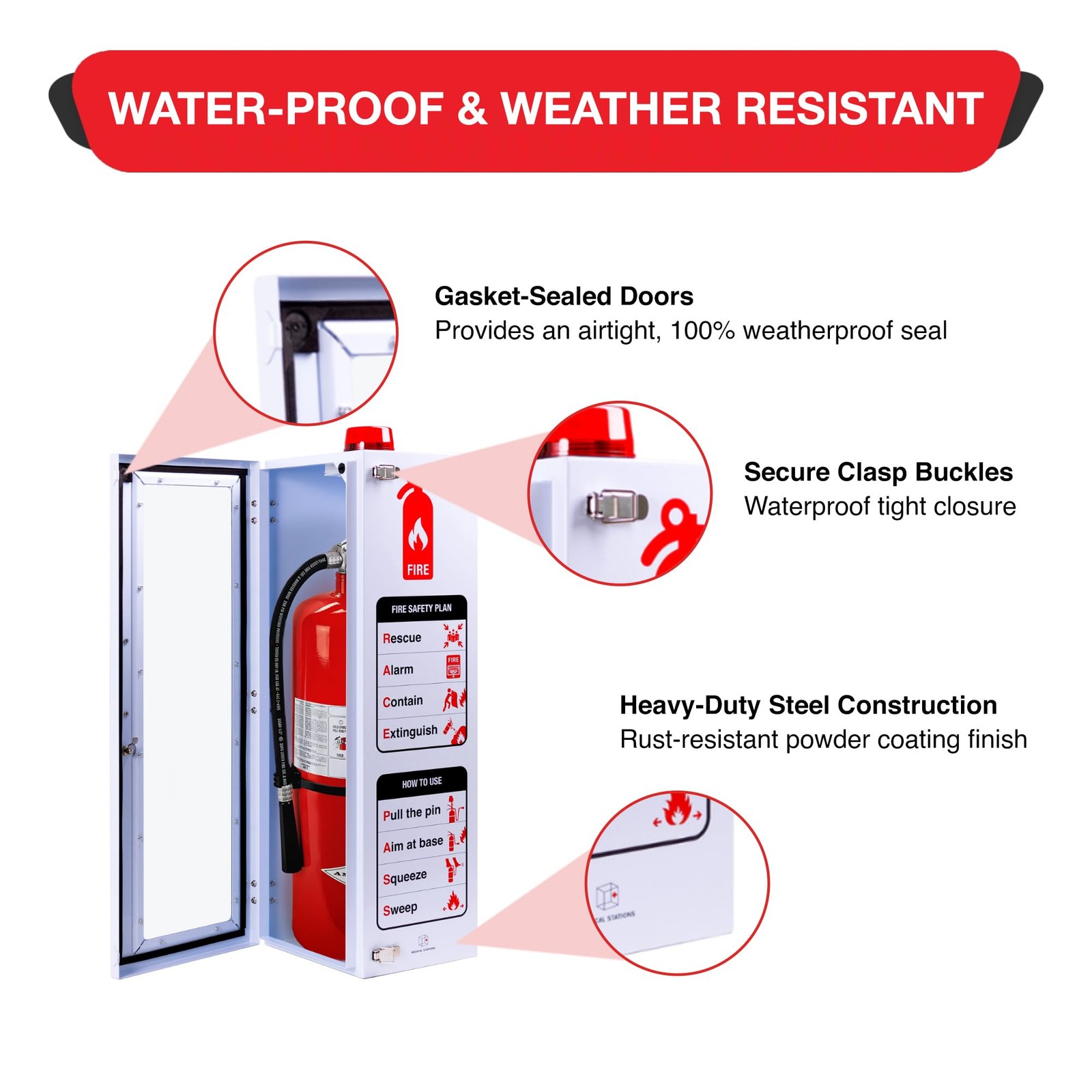 Outdoor 20 lb Fire Extinguisher Cabinet with Alarm Lock Breakable Acrylic