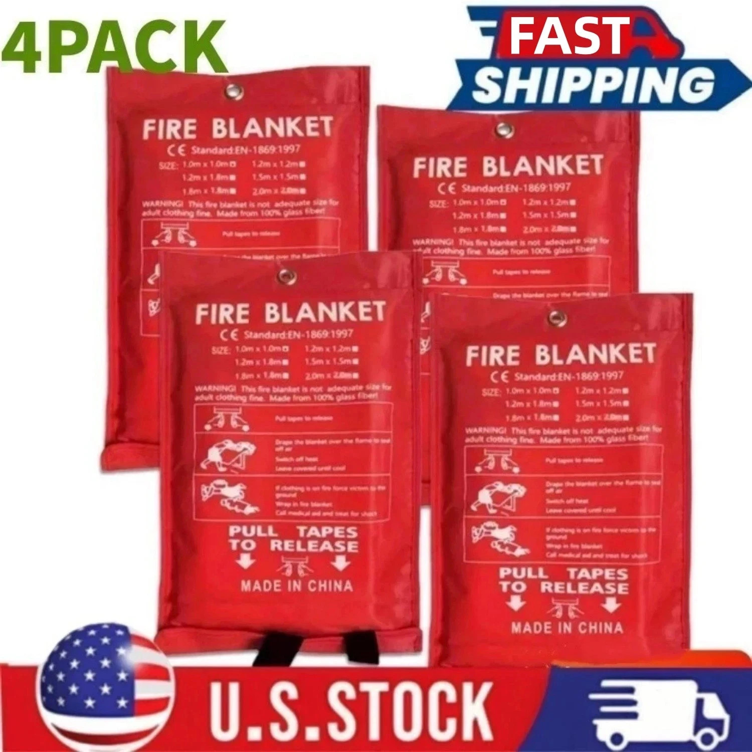 4 PACK FIRE BLANKET Fiberglass Emergency Home Retardant 39”x39”