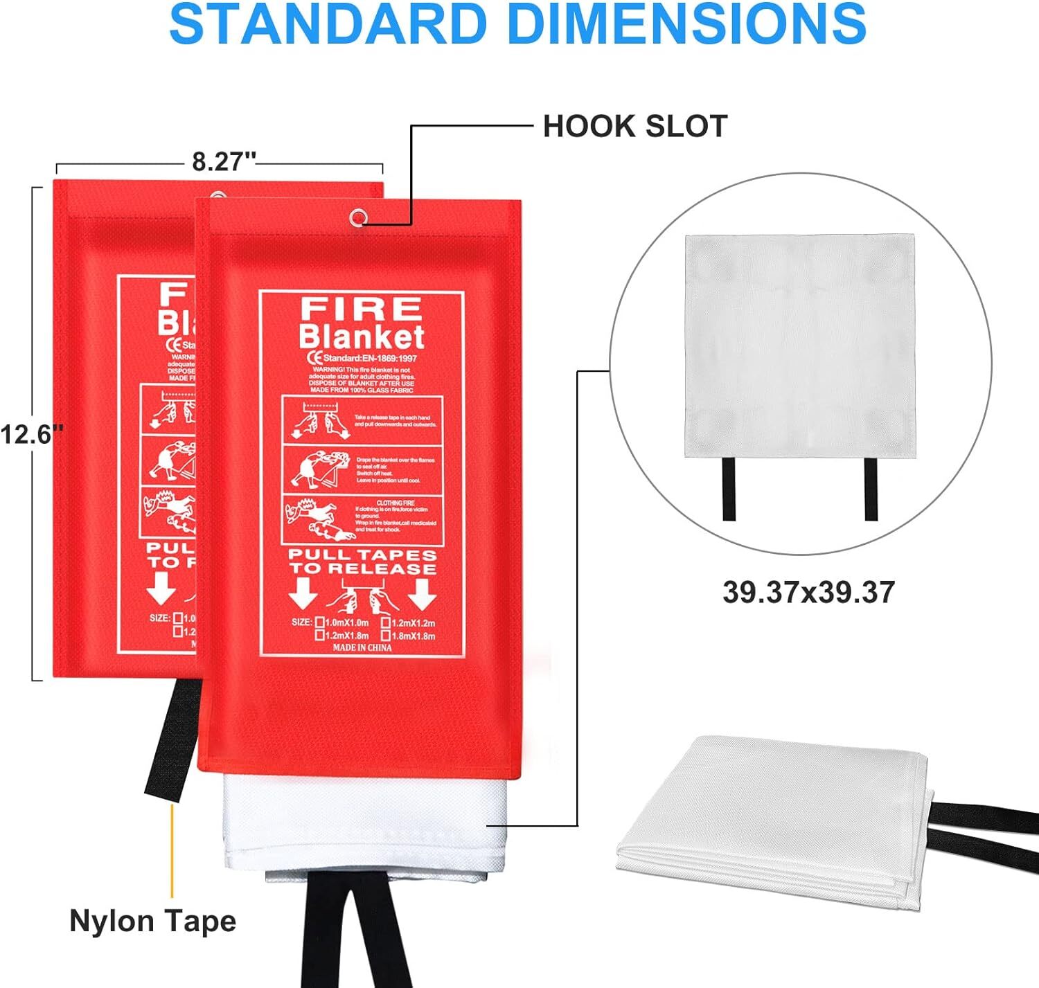 Emergency Fire Blanket for Kitchen and Home Safety, 2 Pack 39.37” x 39.37”