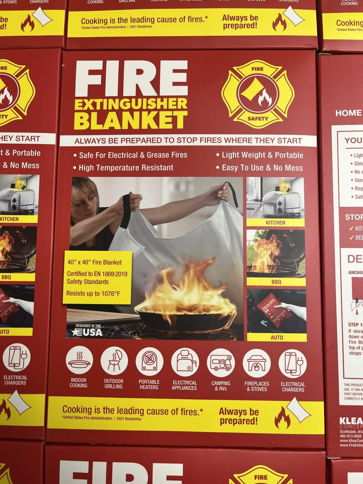 Klear Concepts Fire Blanket 12 Pack 40 x 40 Emergency Fire Suppression Kitchen