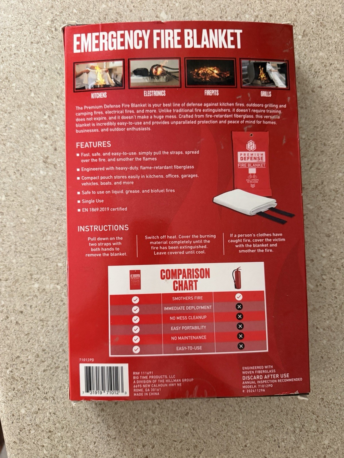 Premium Defense By Hillman Emergency Fire Blanket 40”x40”
