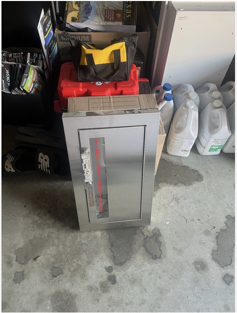 Recessed or semi-recessed stainless steel fire extinguisher cabinet