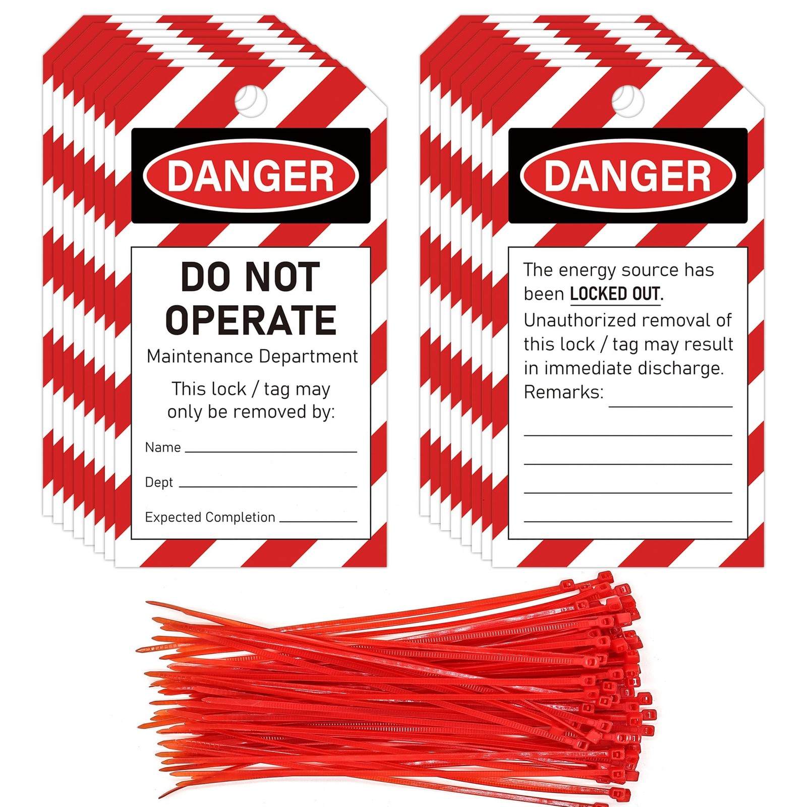 Lockout Tagout Tags Do not Operate Equipment Labels with Zip Ties OSHA, 50 Pcs