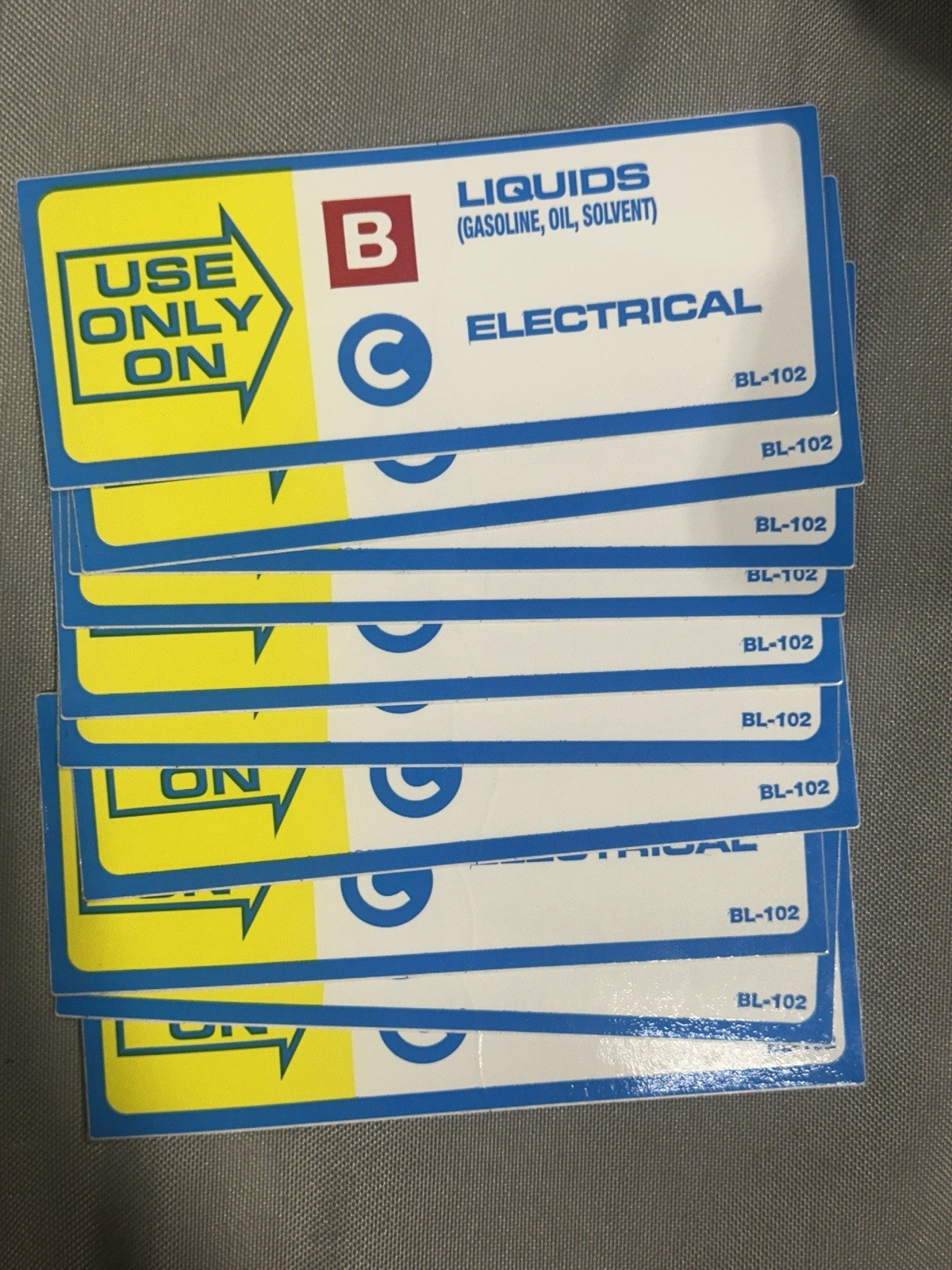 NOS Lot Of Fire Extinguisher Labels. 10 – BL102 & 1 – BL208