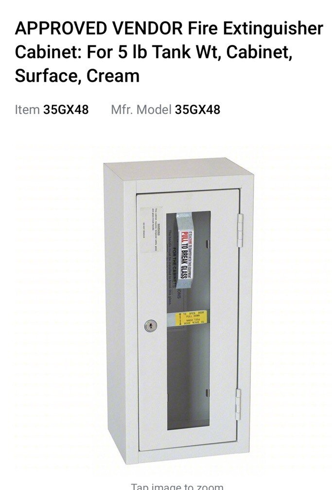 PPROVED VENDOR Fire Extinguisher Cabinet: For 5 lb Tank Wt, Cabinet, 35GX48