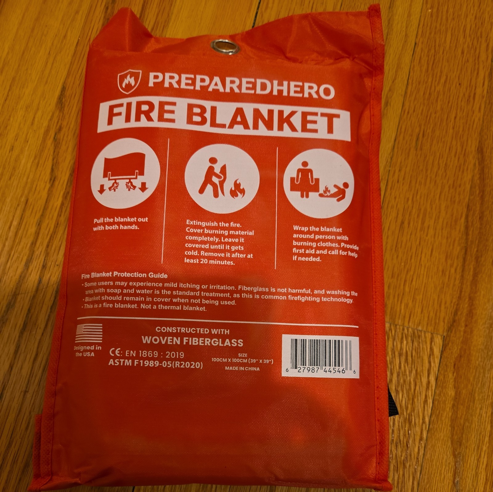 Prepared Hero Fire Blanket 39″×39″ — Fiberglass Home Emergency Safety Blanket