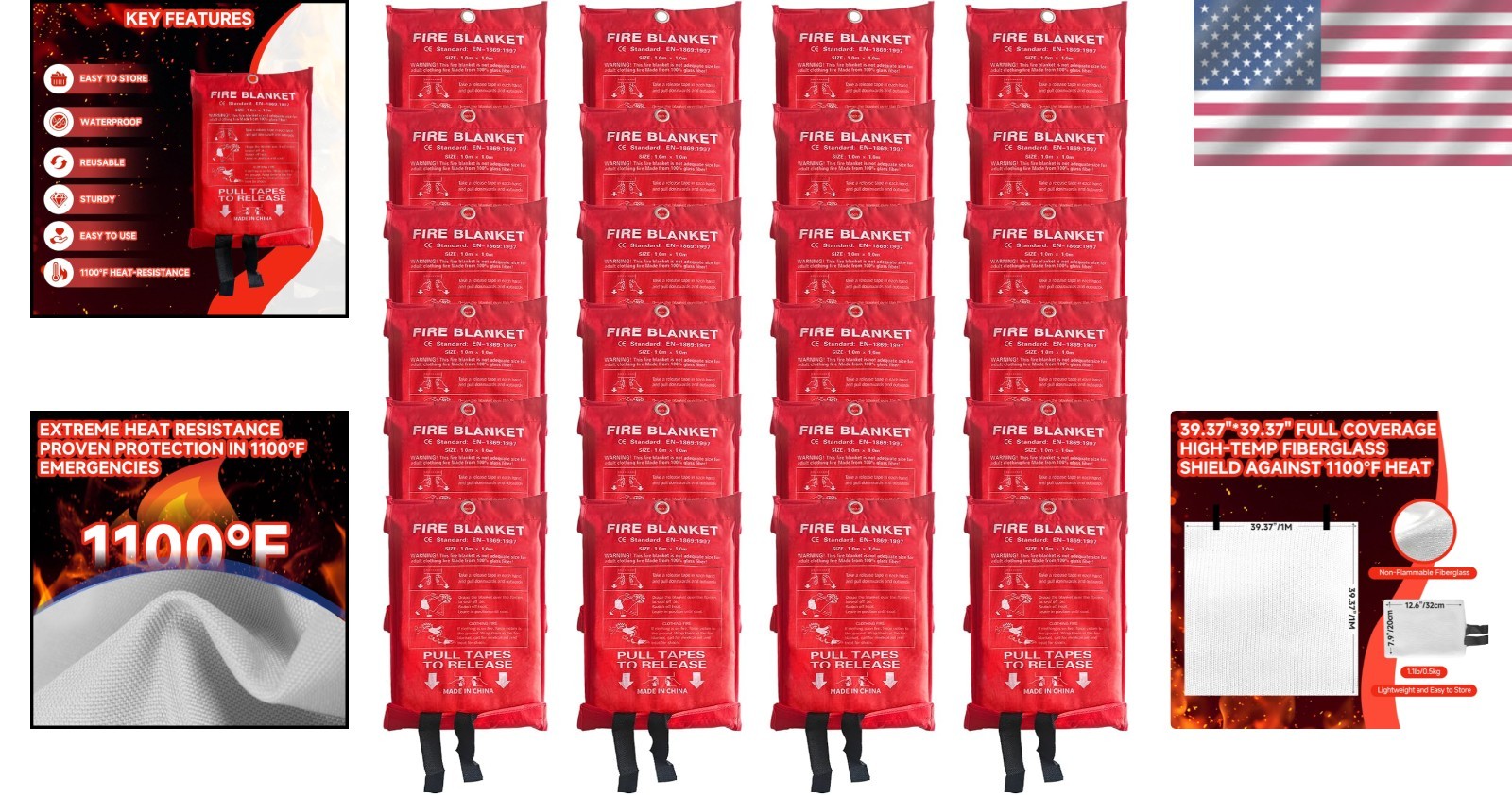 Non-Toxic Reusable Fire Blanket – 1100℉ Heat Resistance for Home, Car, Camping