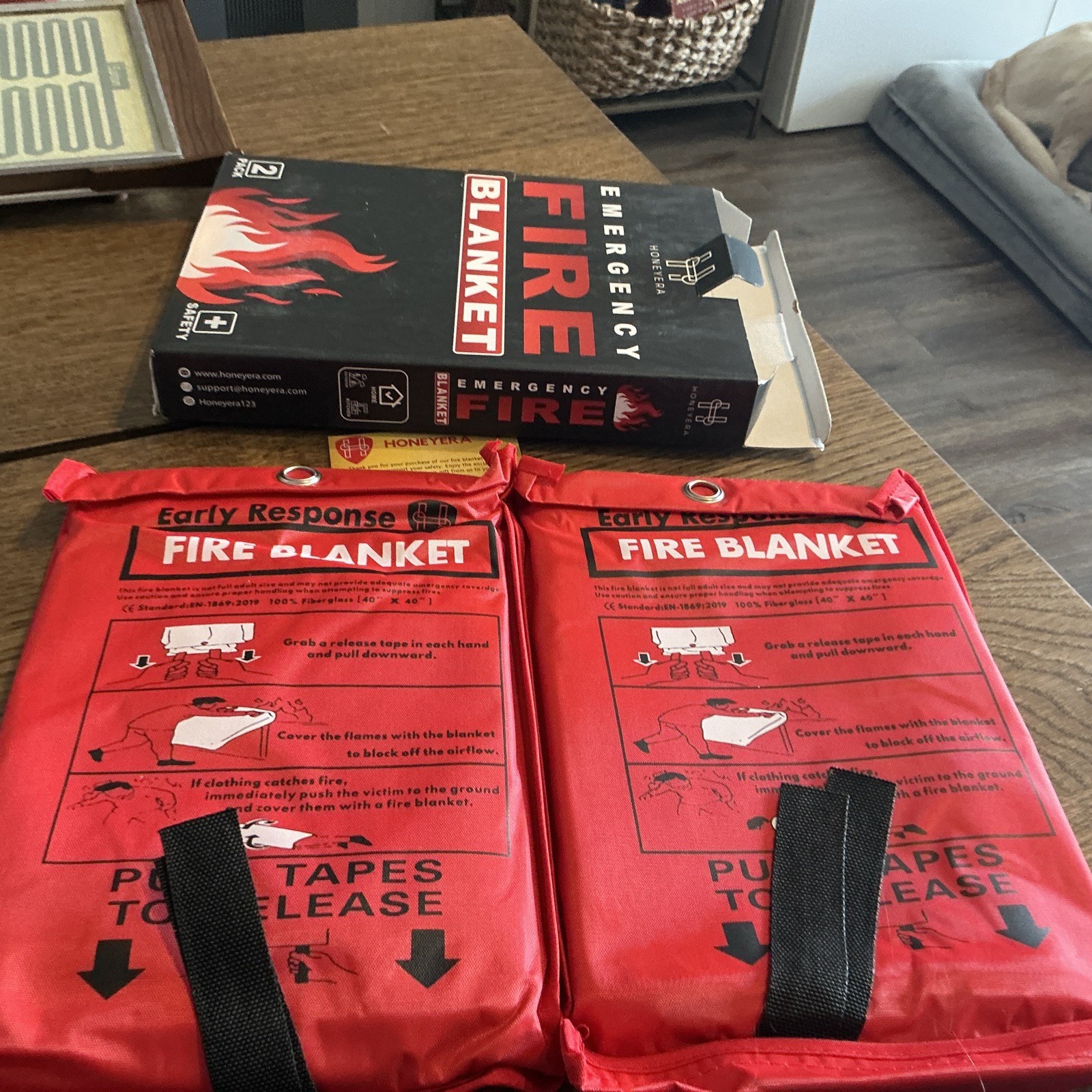 2 PACK FIRE BLANKET Honeyera Early Response Fiberglass 40″ x 40″ – NEW