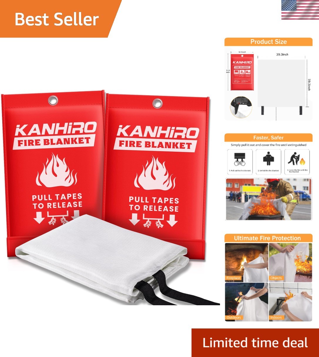 Fire Blanket Emergency for Home Kitchen – Fiberglass Fire Suppression Blanket…