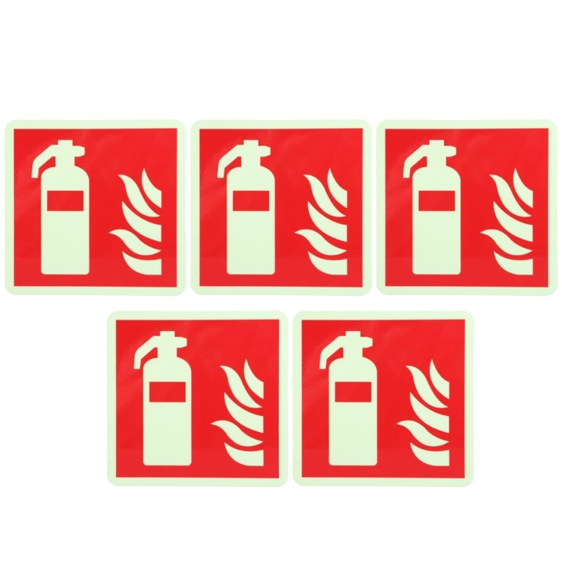 5Pcs Extinguishers Signs Glow in Dark Waterproof Protected Label Stickes