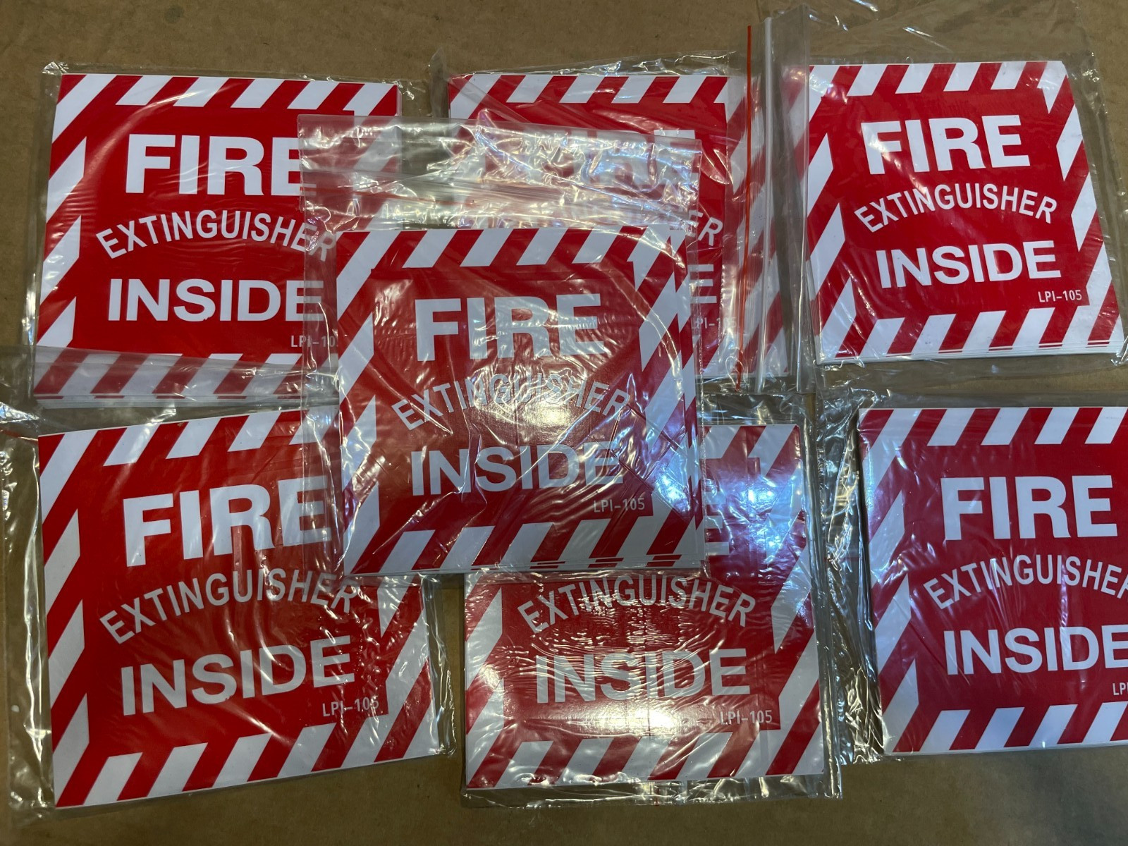 LPI Fire 70 PACK LPI-105 Extinguisher Sign Rigid Stickers Arrow 4″ X 4″