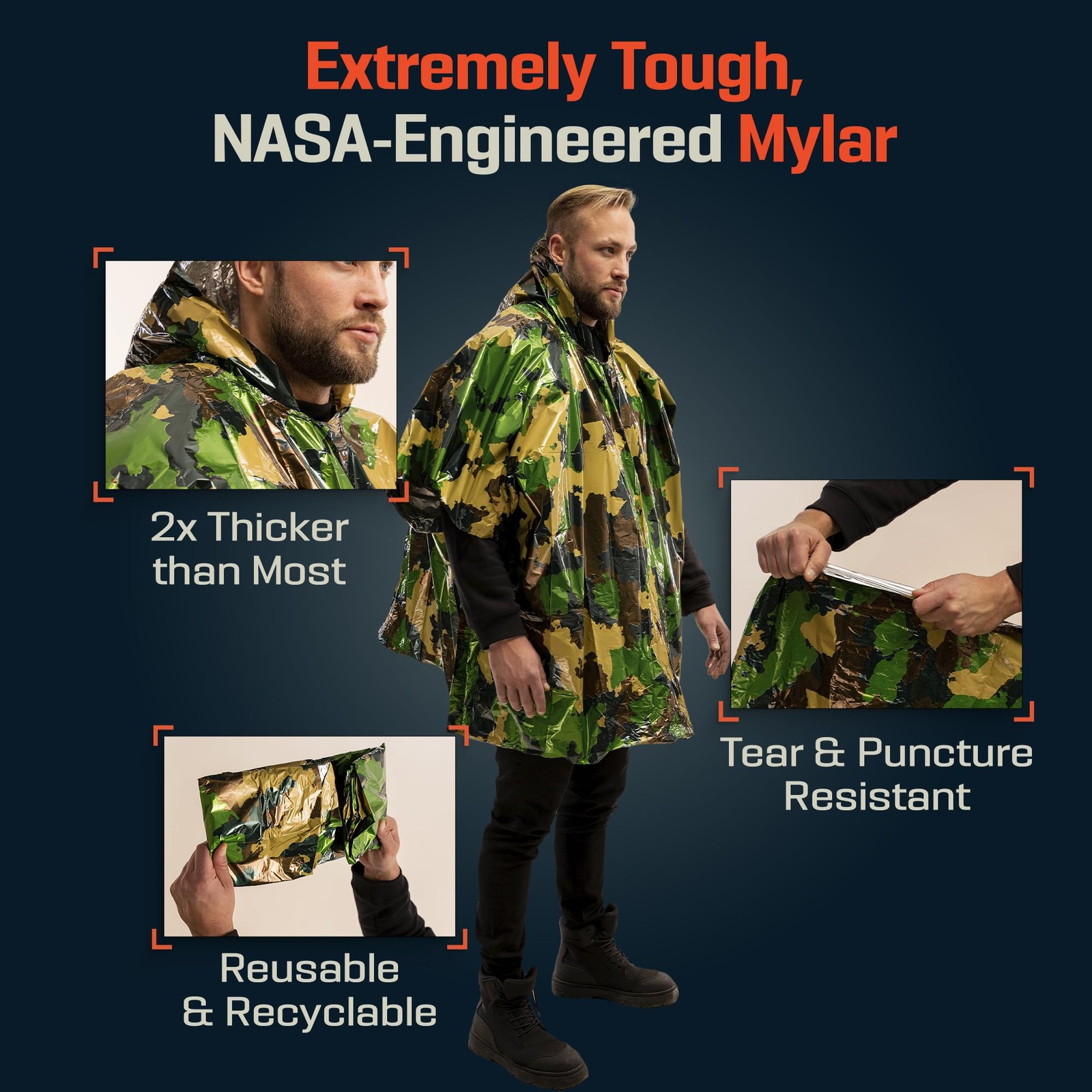 Emergency Mylar Poncho – Reflective Liner, Waterproof, Compact – Survival Gear