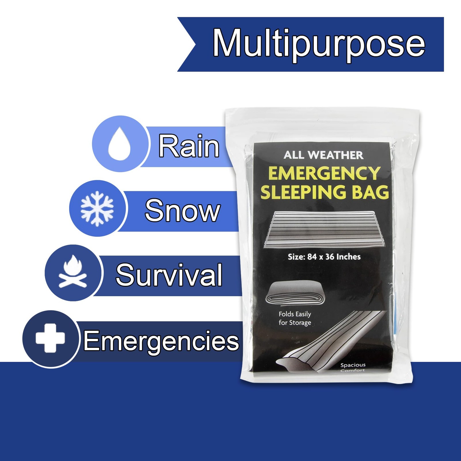 Mylar Emergency Thermal Blanket Sleeping Bag for Survival (2 Pack), Thick Reu…