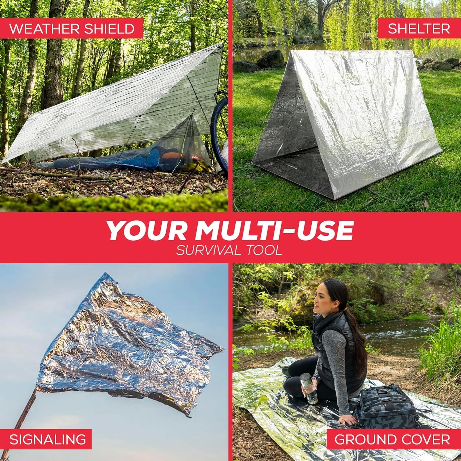Emergency Blanket 4-Pack Space Mylar Blankets Survival Gear and Supplies Reus…