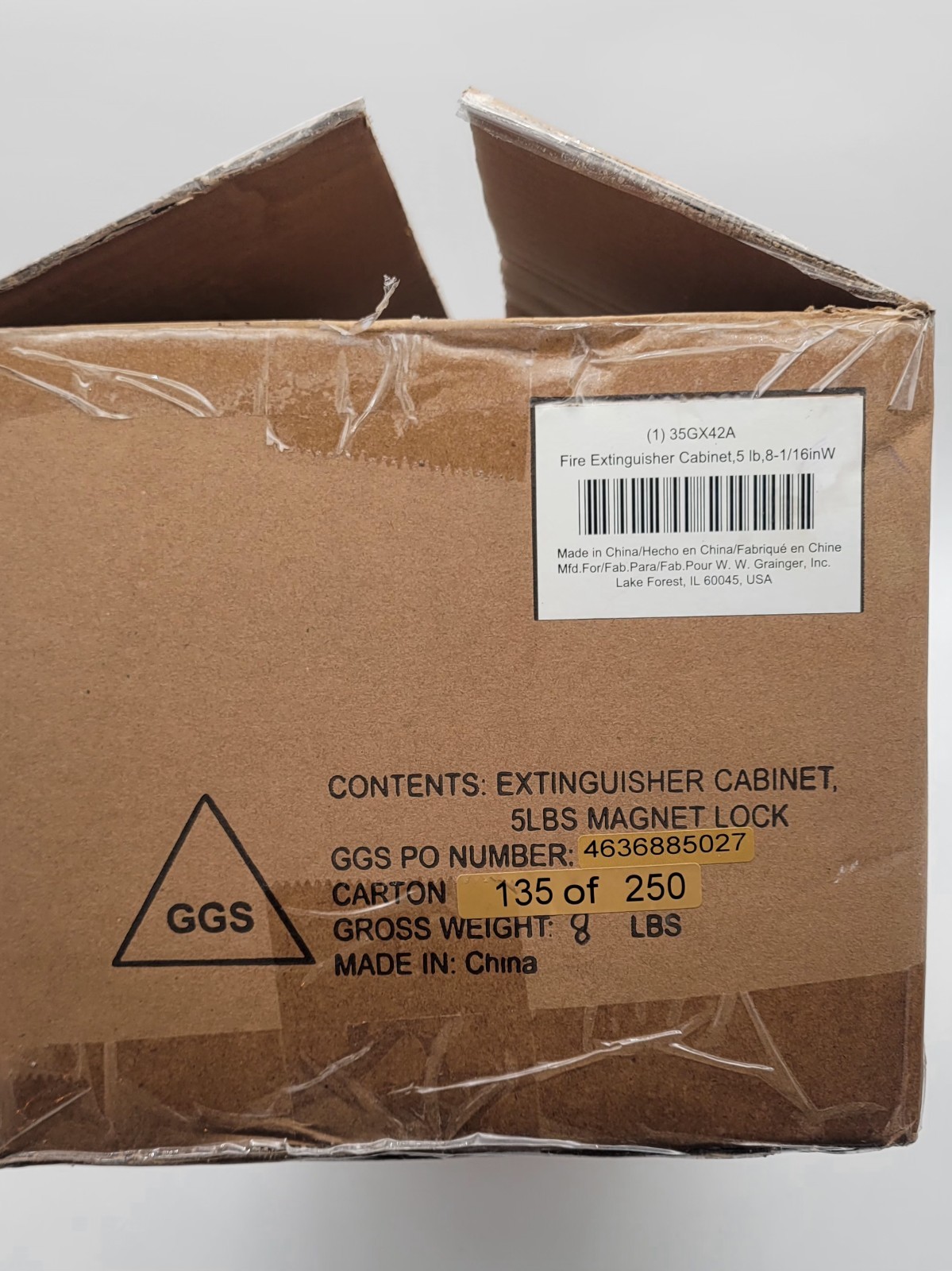 GRAINGER APPROVED 35GX42 Fire Extinguisher Cabinet, 5Lb Magnet Lock Steel 35GX42