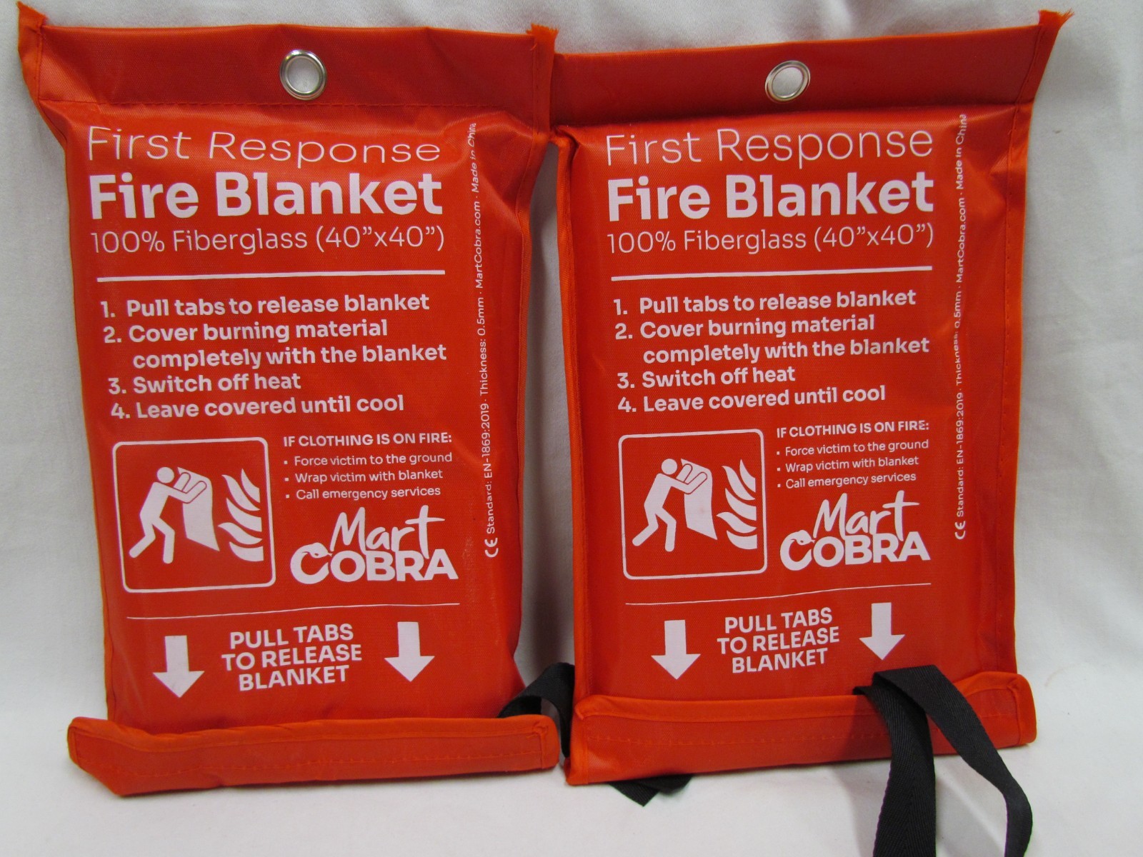 Lot of 2 Mart Cobra First Response Fire Blanket | 100% Fiberglass 40″ x 40″ NEW