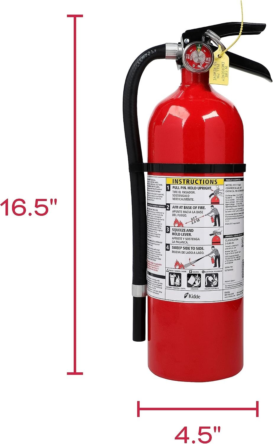 Kidde Fire Extinguisher for Commercial Use, 3A40BC 9 Lbs Refillable Pro340