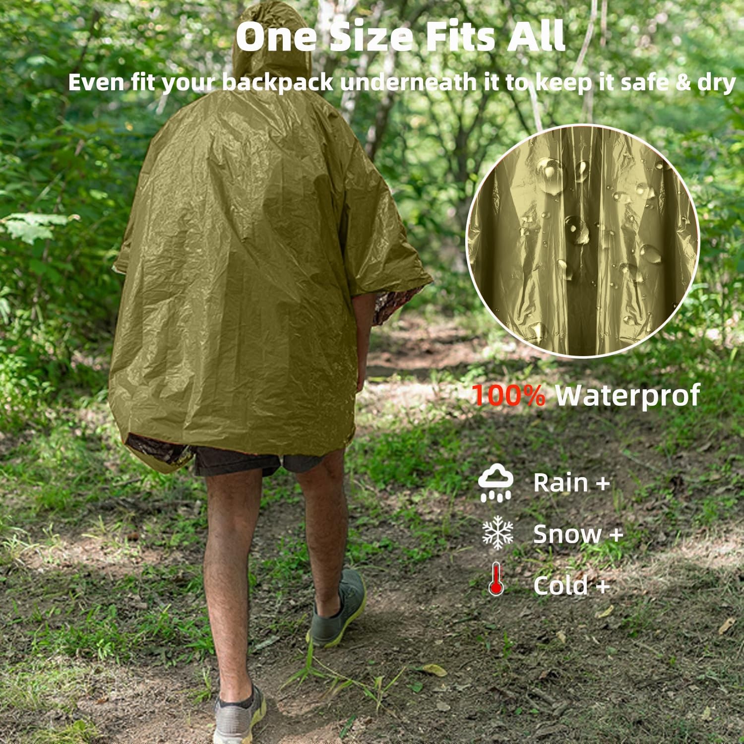Thickened Emergency Rain Poncho with Mylar Blanket Liner, Heavy Duty Thermal …