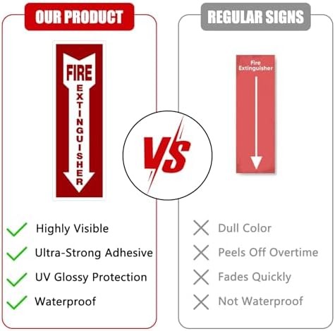 Fire Extinguisher Signs,Safety Sign Sticker glow in the dark 12 Pack 4″ X 12″ Du