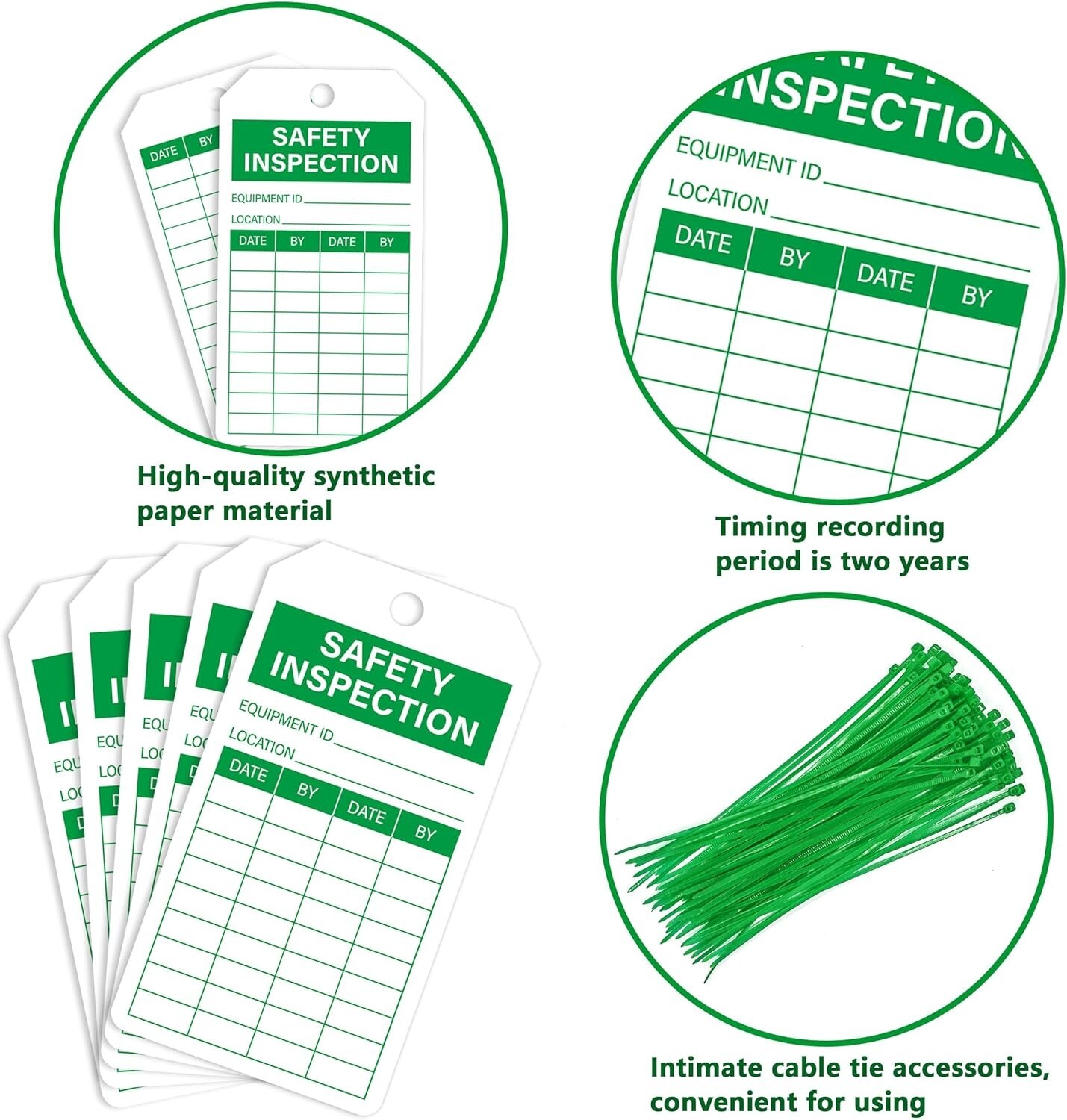 90 Set Safety Inspection Tags with Adjustable Wire Ties Fire Extinguisher Tags