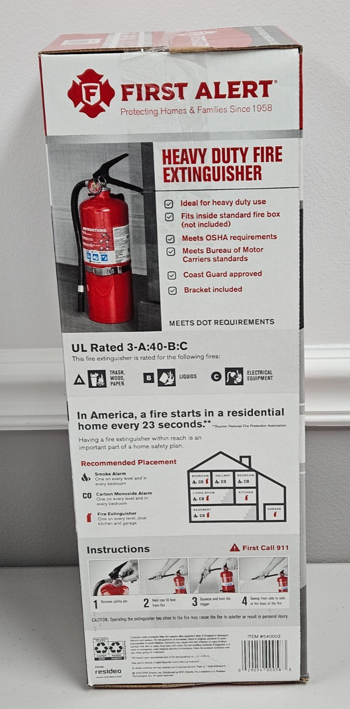 First Alert Heavy Duty Fire Extinguisher Professional Commercial Grade FE3A40GR