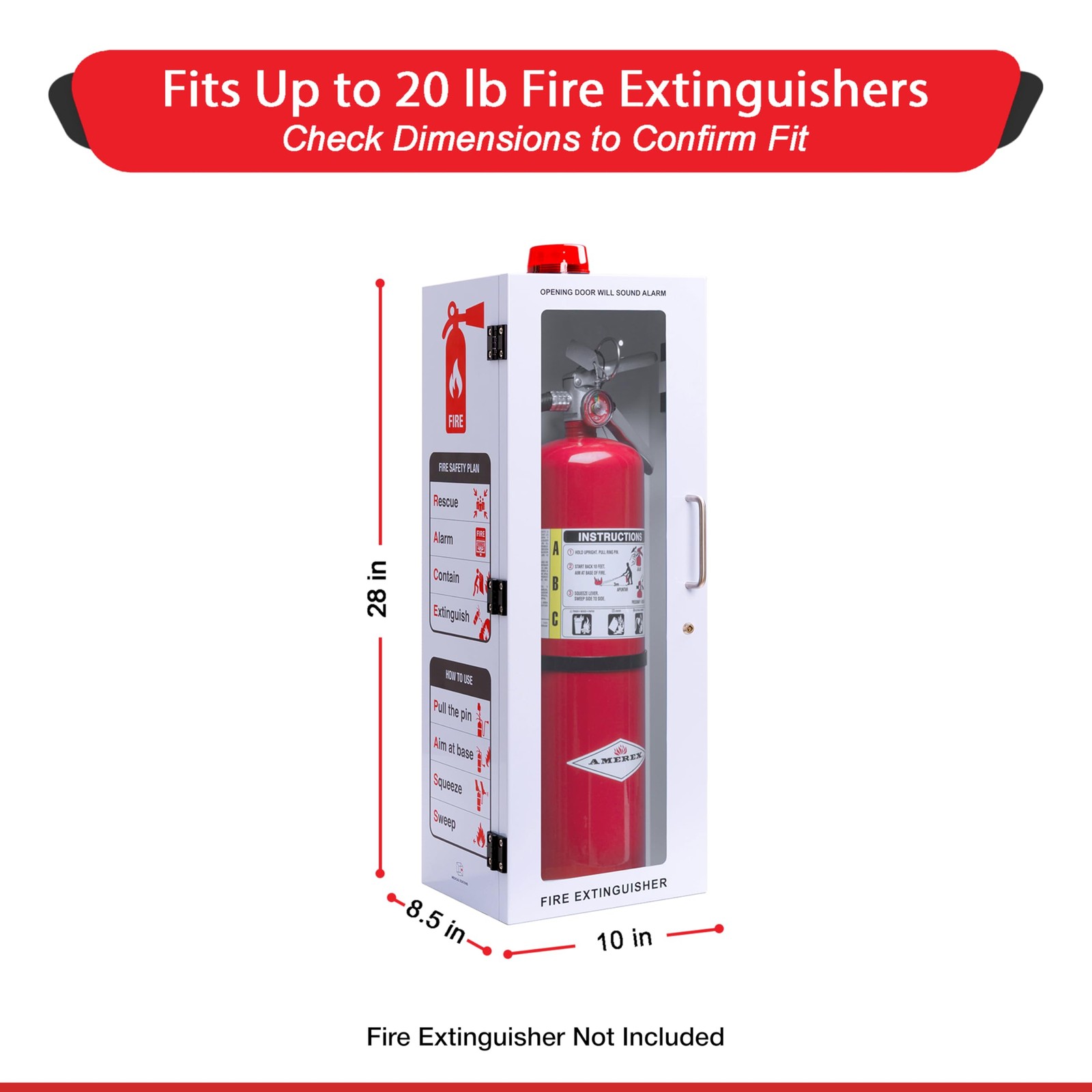 Outdoor 20 lb Fire Extinguisher Cabinet with Alarm Lock Breakable Acrylic