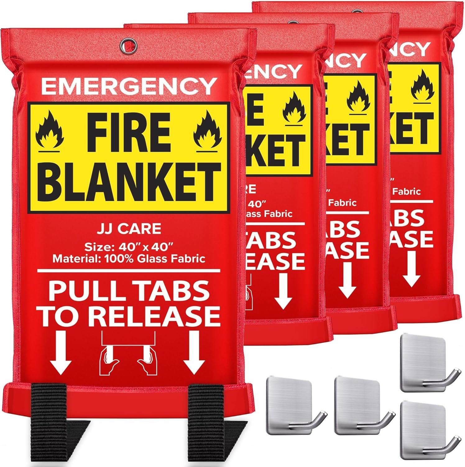 4-Pack Emergency Fire Blanket 40″x40″ with Hooks – Ideal Home & Kitchen Safety