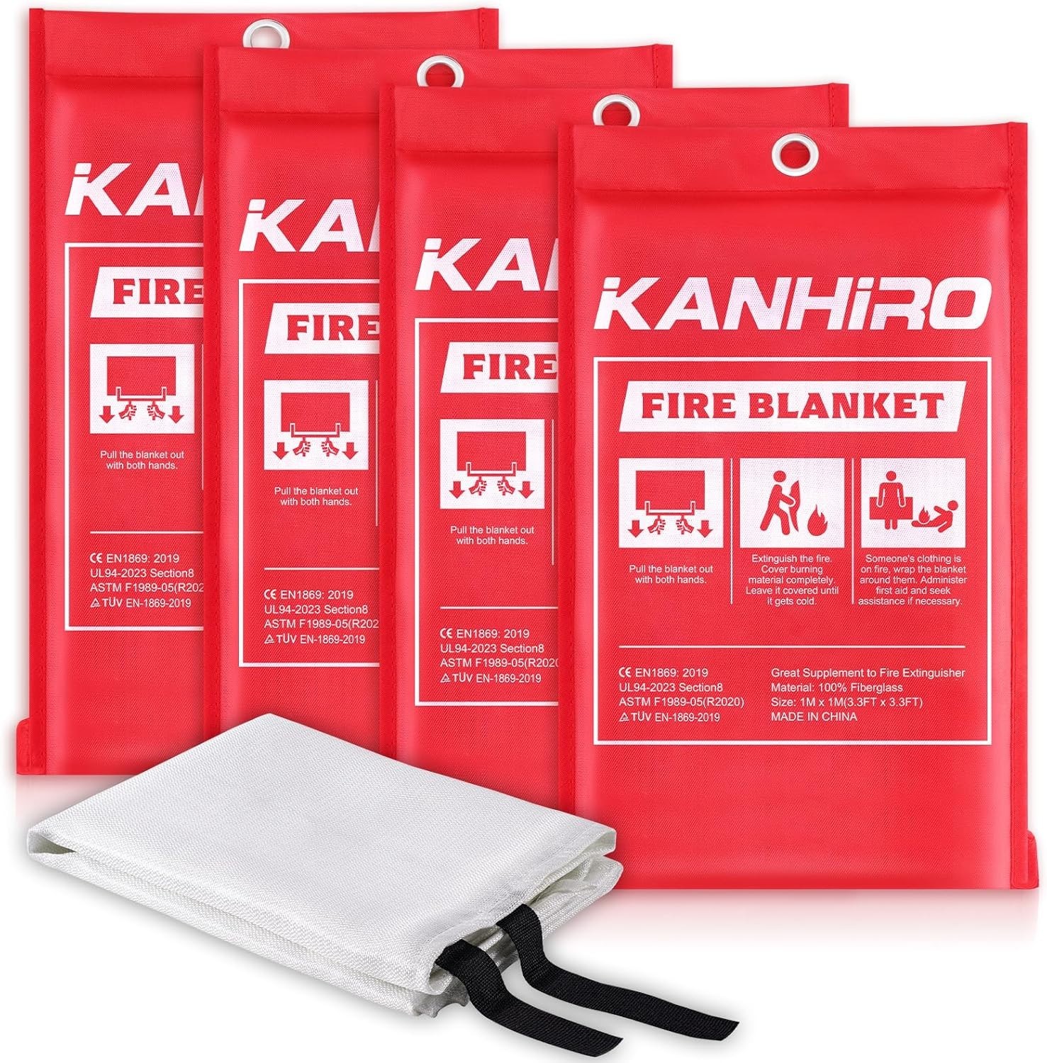 Compact 39.3” Fire Suppression Blankets – 4-Pack for Home & Vehicle Safety