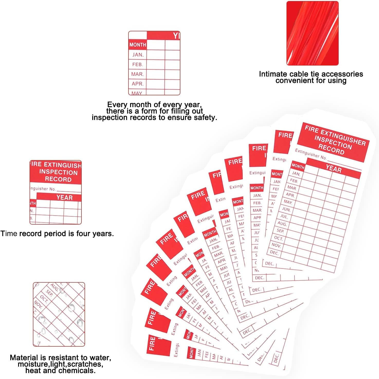 Fire Extinguisher Tags Monthly Safety Inspection Record Labels 50 PCS