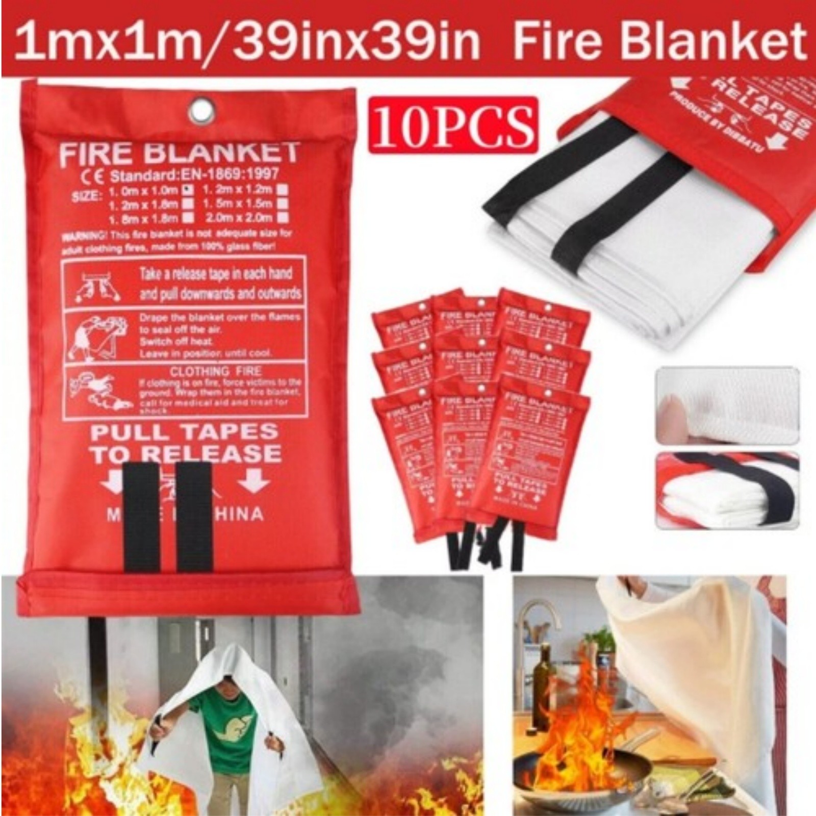 10 PACK FIRE BLANKET Fiberglass Emergency Home Retardant 39”x39”