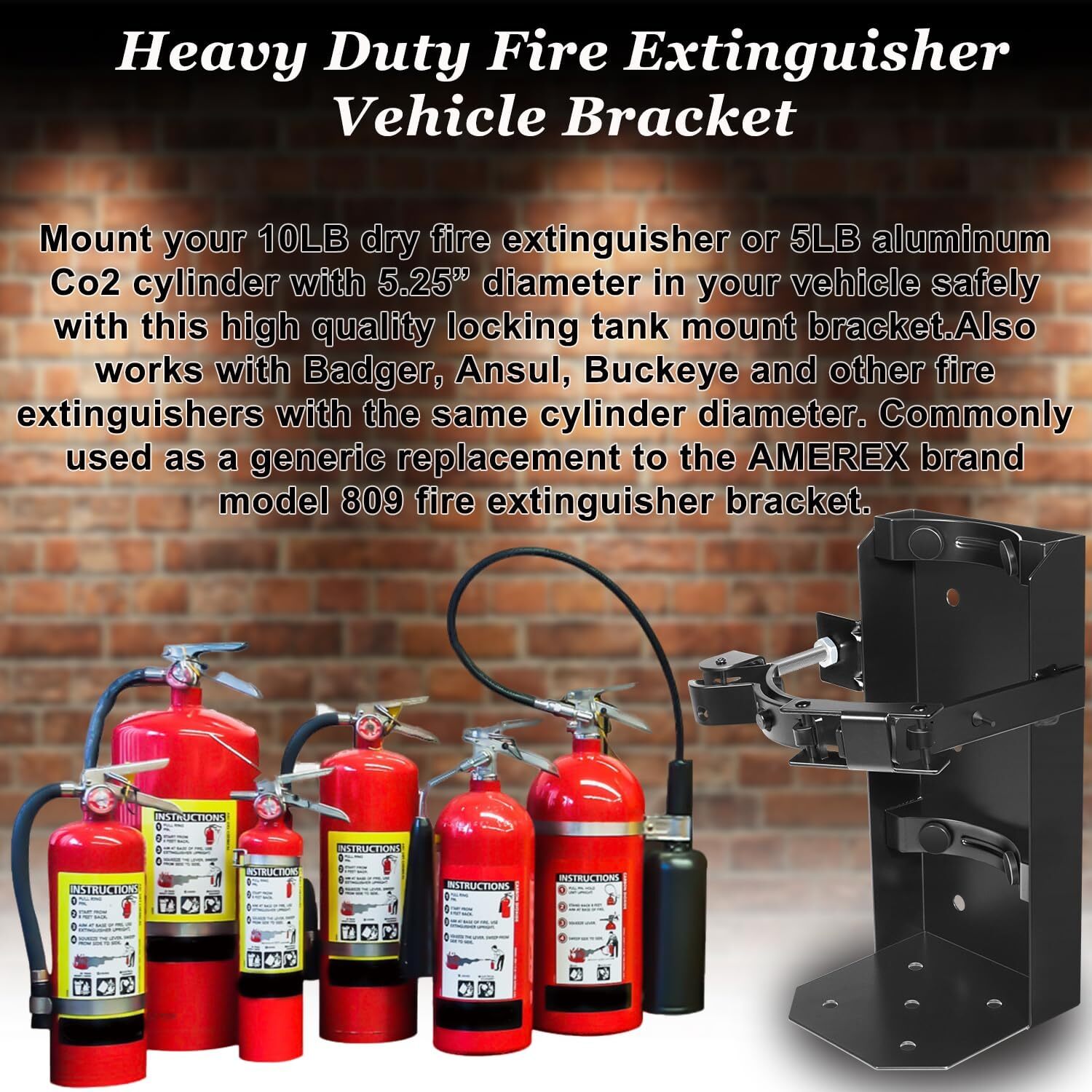 Heavy Duty 10 LB Dry Fire Extinguisher Vehicle Bracket Universal 809 5.25″ dia